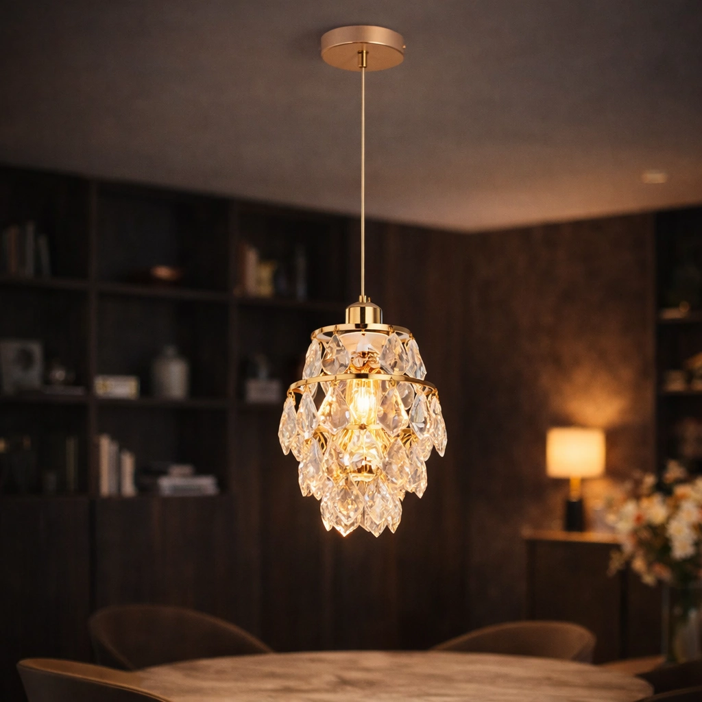 AURÉLIA – luksusowa lampa wisząca z czystym kryształem i złotym wykończeniem