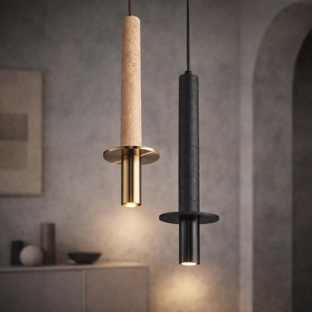 Kintsura – minimalistyczna lampa wisząca z żółtego lub czarnego trawertynu