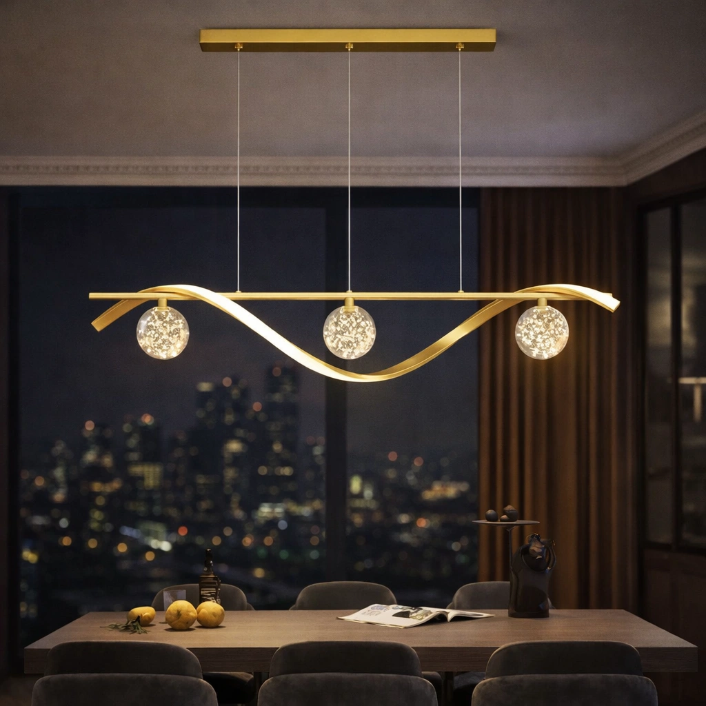 Lampa wisząca CALISTRA – nowoczesna fala światła z kulistymi kloszami LED (złota / czarna)
