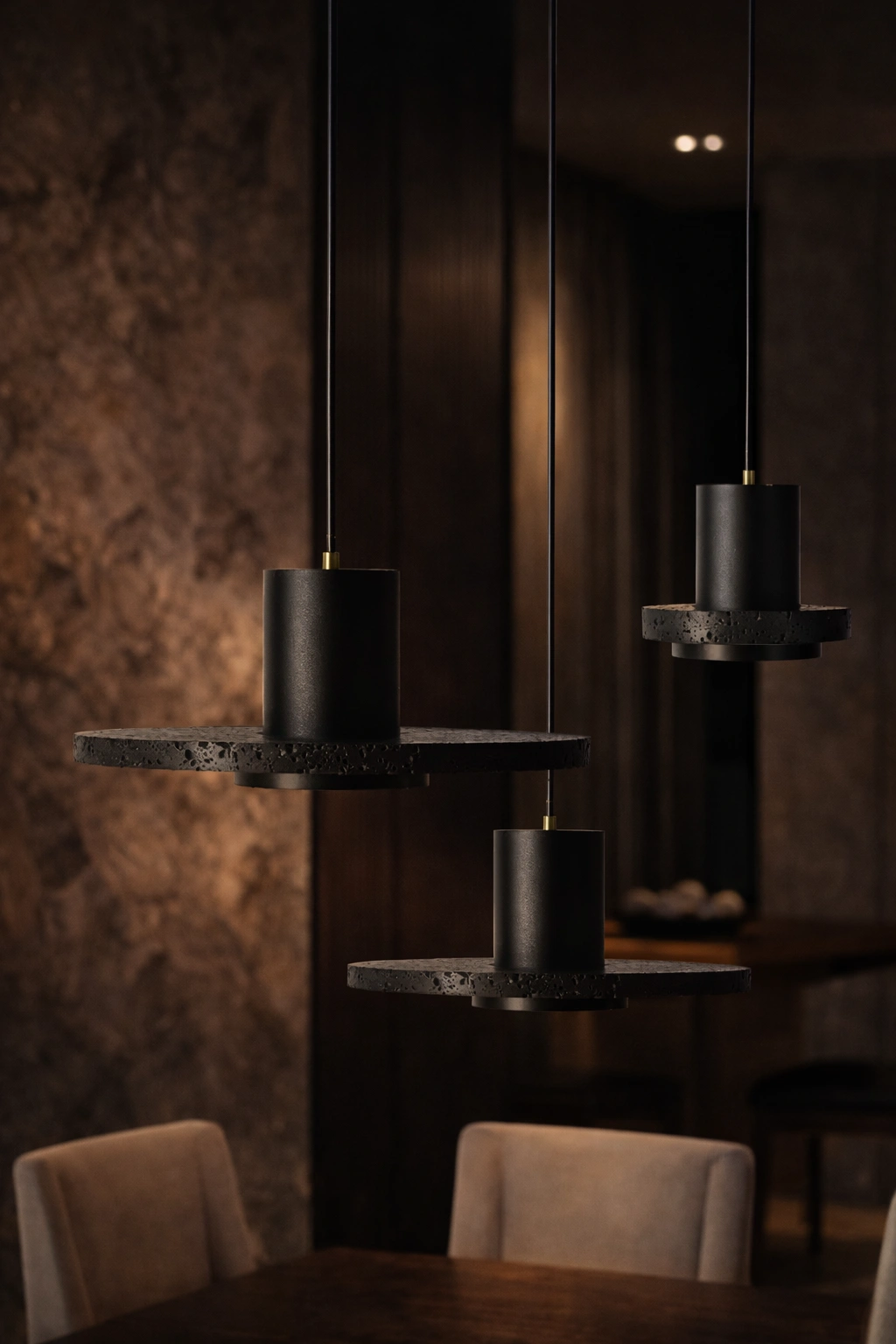 Lampa wisząca VULCANO z czarnego trawertynu – nowoczesny minimalizm w 3 rozmiarach