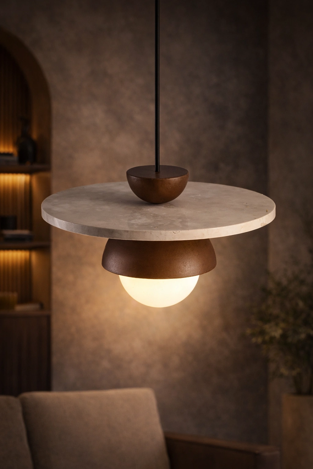 Lampa wisząca z kamienia i drewna Elarun | Naturalne piękno w surowym wydaniu