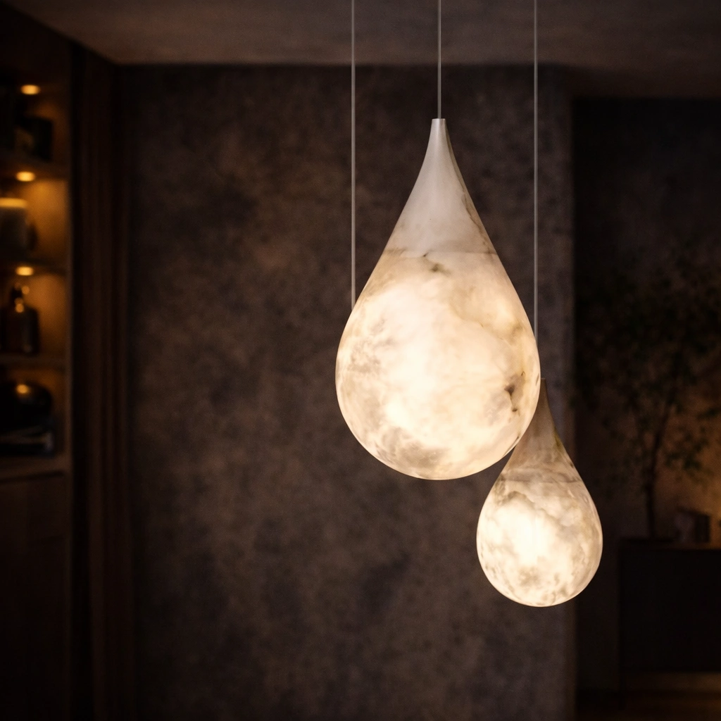 TÅRA – Marmurowa lampa wisząca LED w kształcie kropli