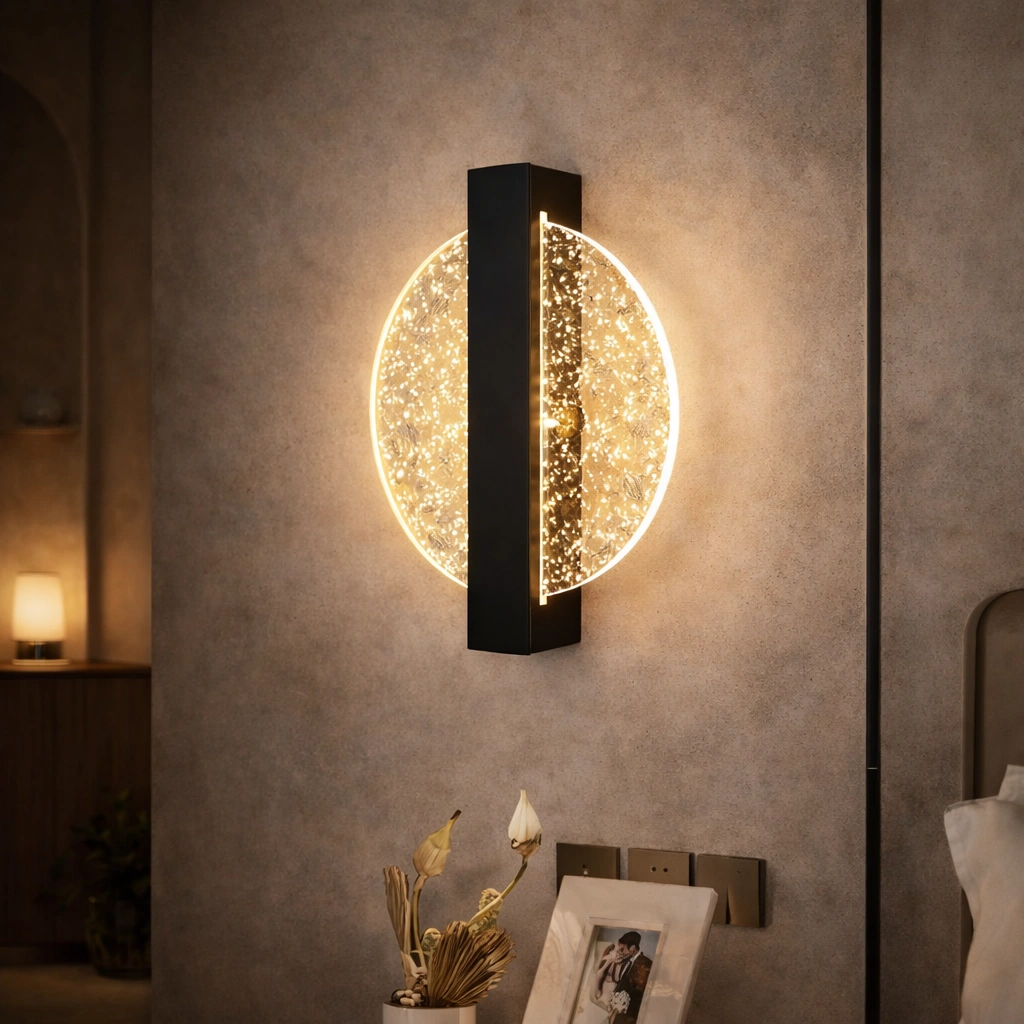 Kinkiet ścienny CELESTRA – designerska lampa LED w kolorze czarnym z kryształowym efektem