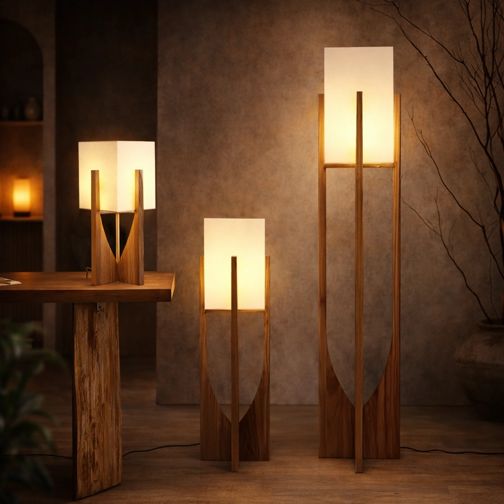 Lampa podłogowa Livra – drewniana lampa stojąca z abażurem