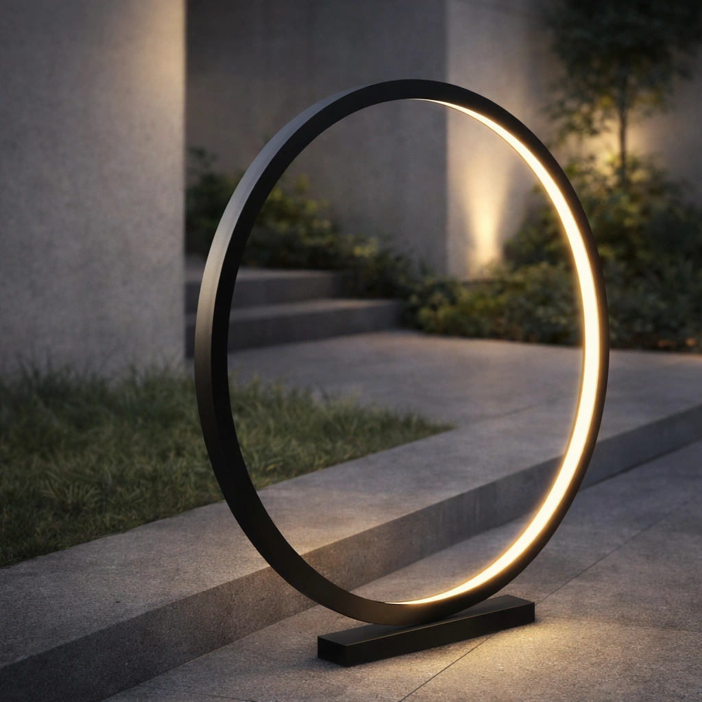 Designerska lampa ogrodowa led w kształcie koła Kreisa