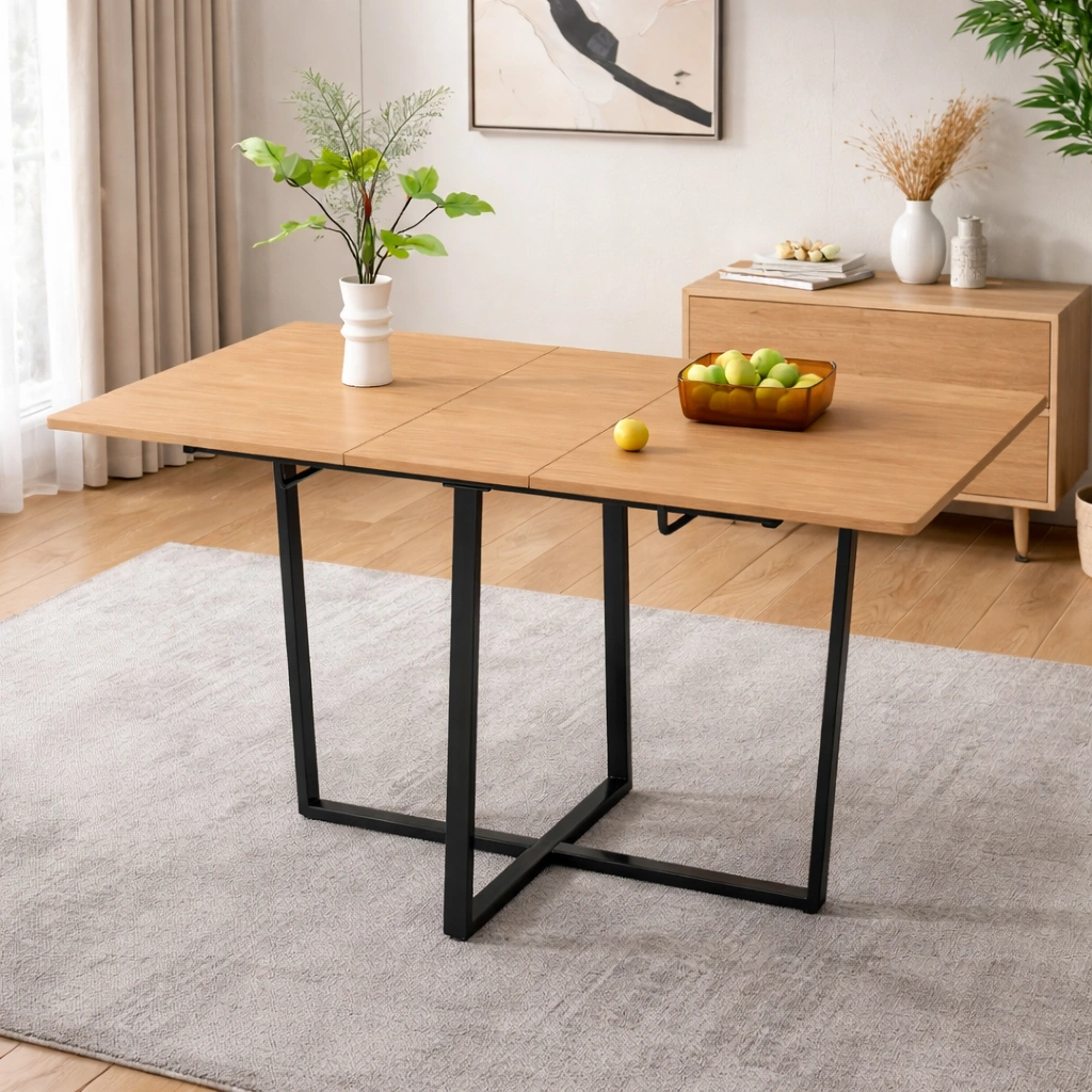 Stół jadalniany z laminowanym blatem i metalową podstawą Aerelith
