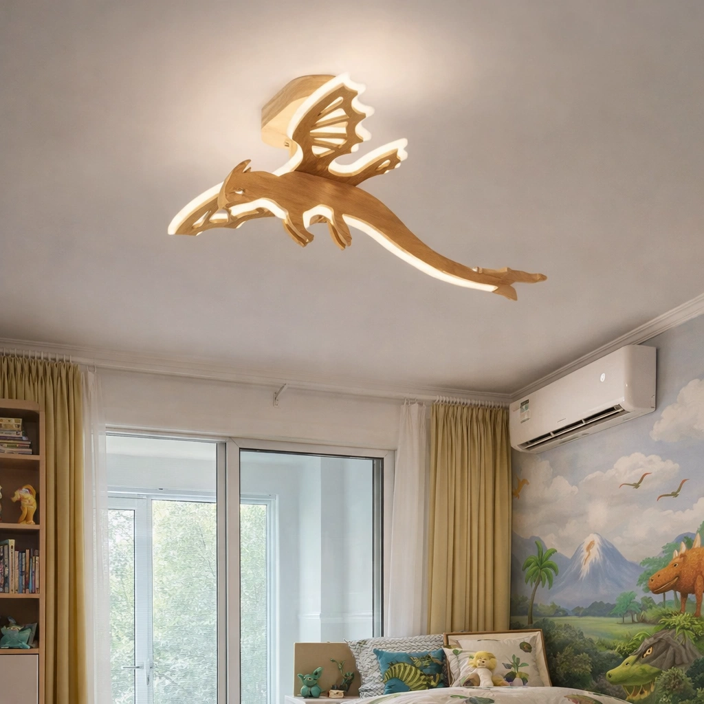Lampa Sufitowa LED Viserion – Drewniany Smok z Podświetleniem