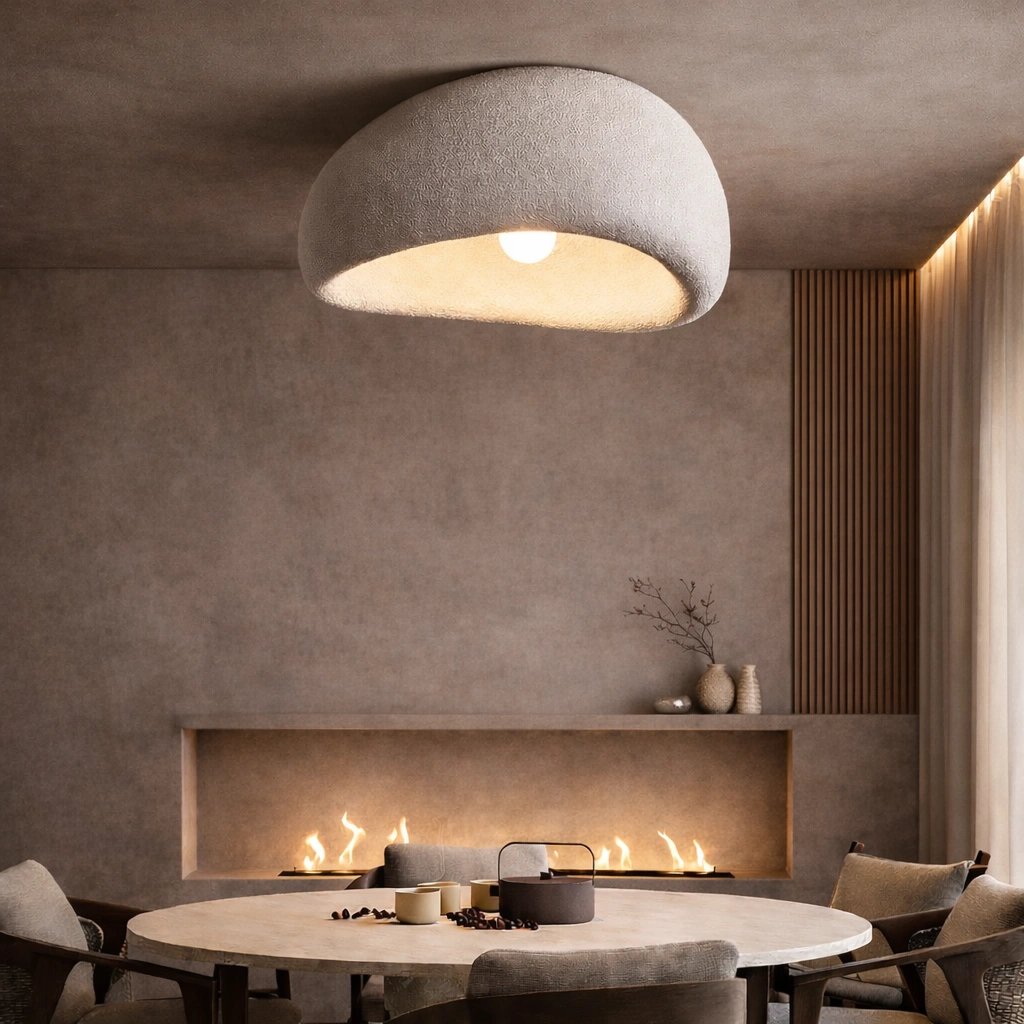 SAKKA – minimalistyczna lampa sufitowa Japandi z fakturą kamienia