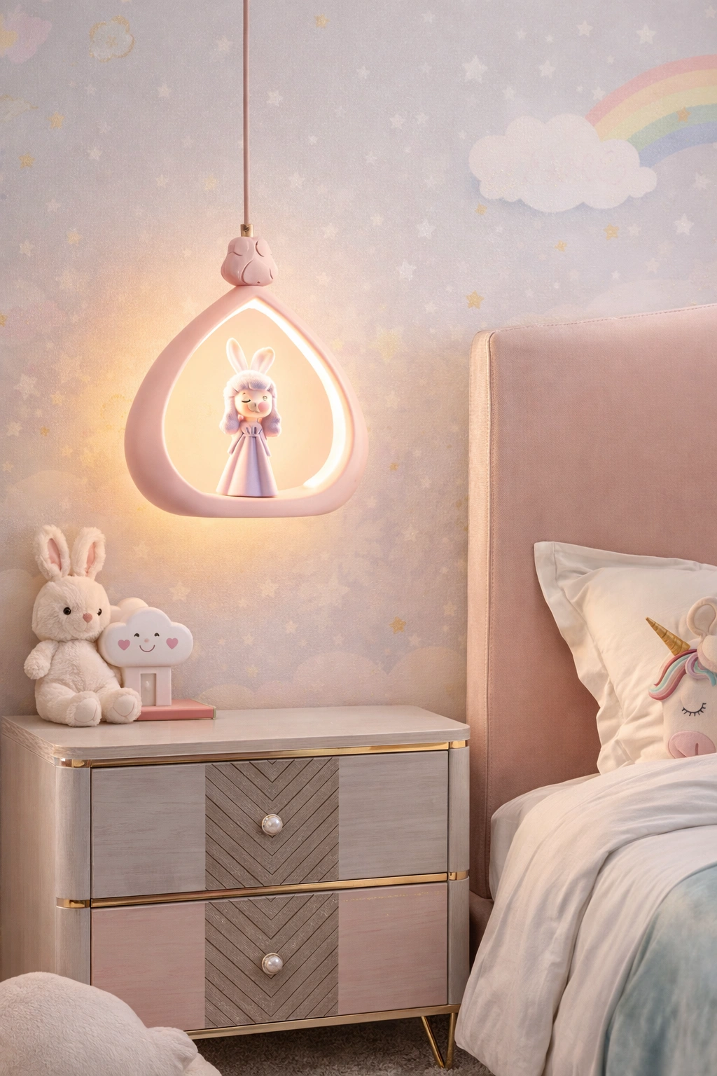 ROSALUNE – Magiczny kinkiet dziecięcy z księżniczką, ręcznie wykonany, różowy
